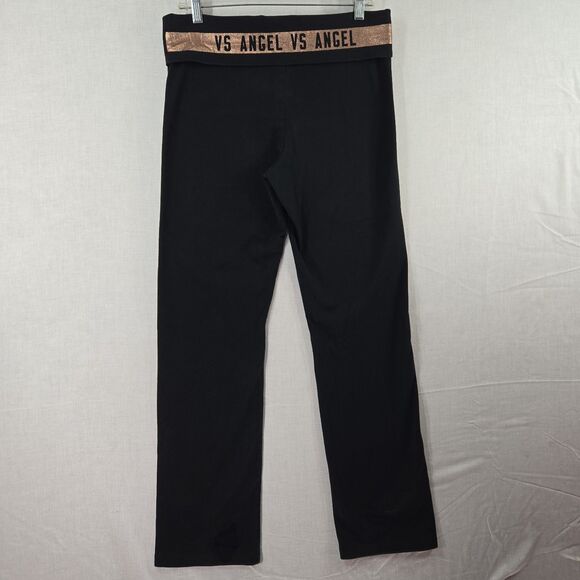 Victoria's Secret Angel Foldover Black & Rose Gold Foil Yoga Pants Large SHORT - Picture 3 of 8